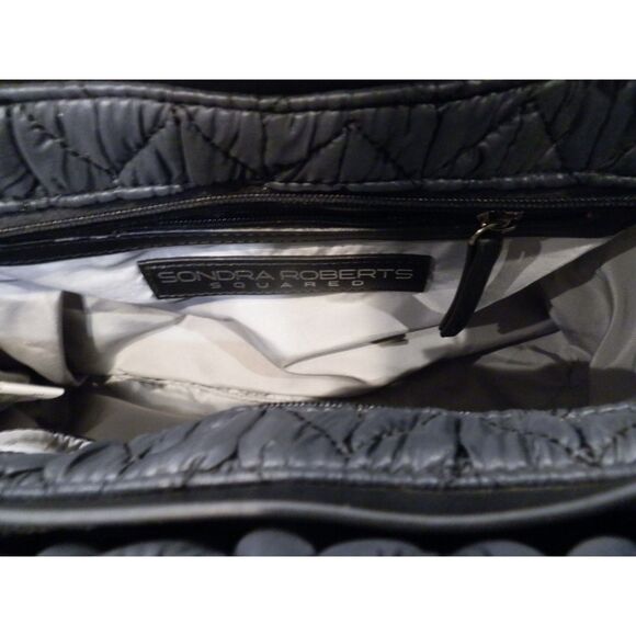 Sondra Roberts Black Squared Handbag Quilted Tote Bag Purse NWT - Picture 4 of 5